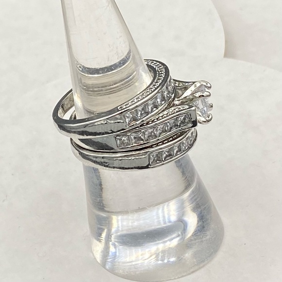 Sterling Silver Wedding Engagement 3 Piece Ring Set - Picture 7 of 13